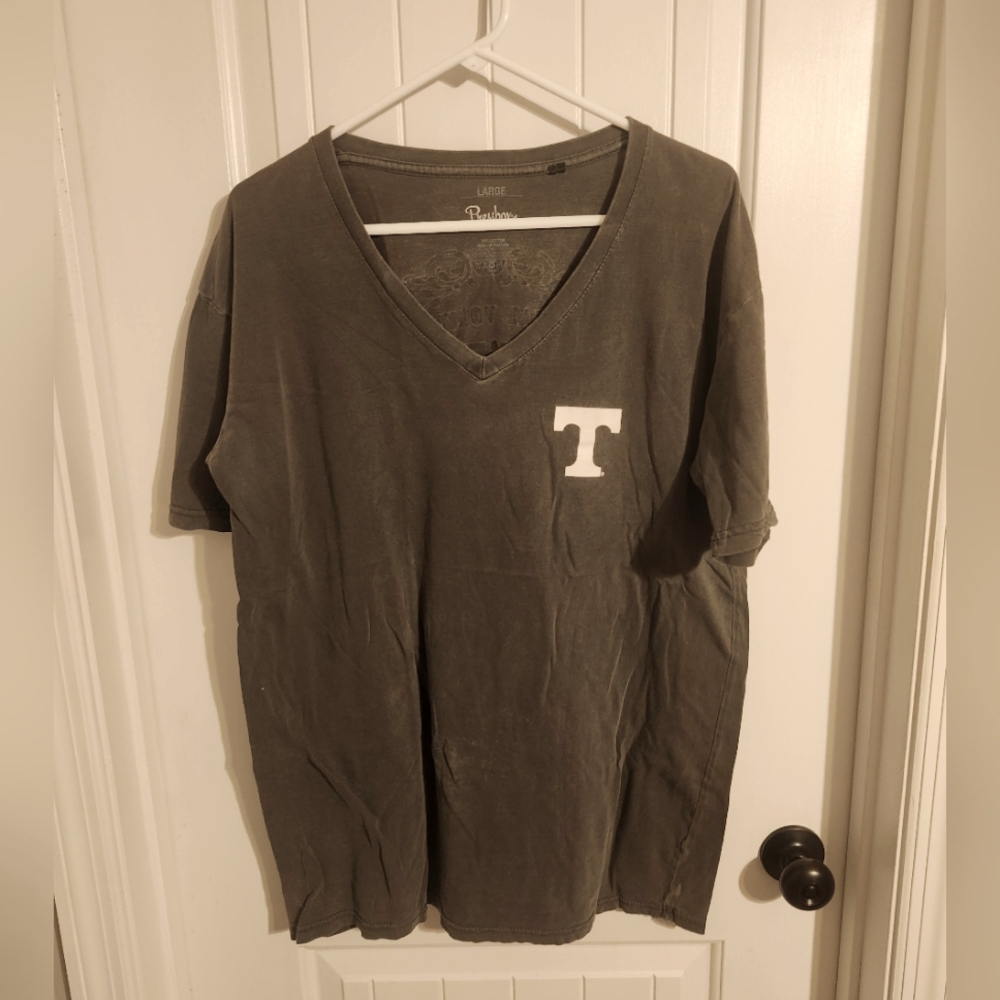 Pressbox Gray V-Neck Tee with White Vols Letter
